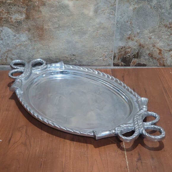 Vintage Aluminum Footed Serving Platter Tray Large Heavy - Picture 6 of 10
